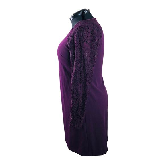 3765 PURPLE Shift Dress Womens 16 Lace Long Sleeve Knee Length Elegant Chiccore - Picture 4 of 10
